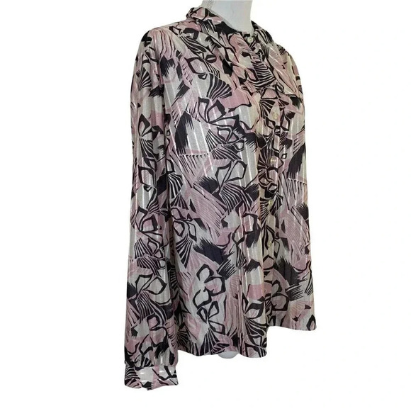 Graff Californiawear Iridescent Shiny Long Sleeve Floral Button Up Vintage Pink - Picture 2 of 10